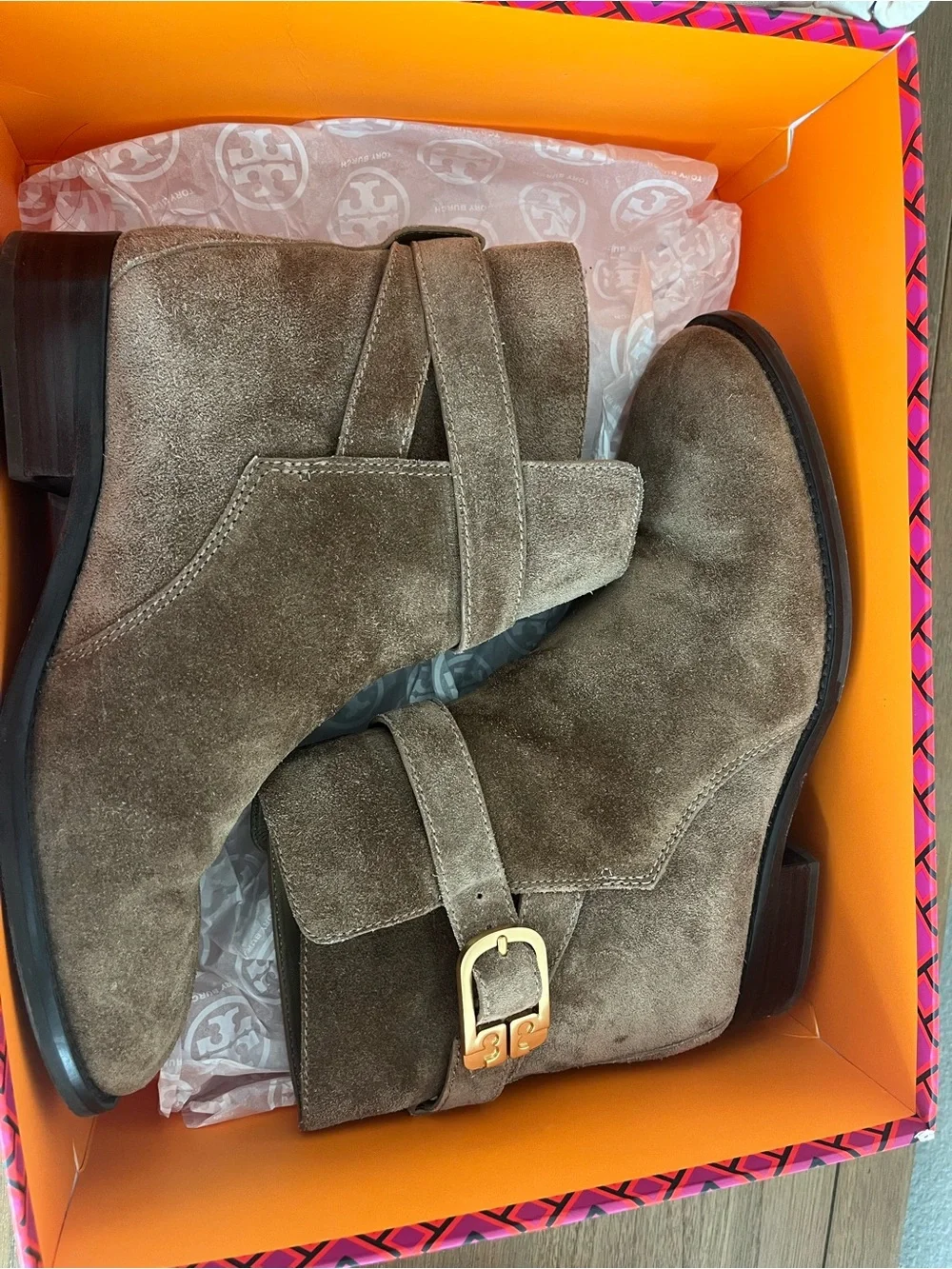 Tory Burch Brooke Ankle Bootie Suede River Rock Sz: 7